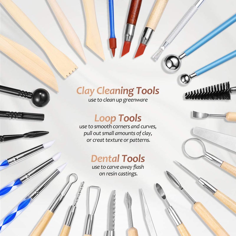 ISSEVE Pottery Clay Sculpting Tools 43Pcs Double Sided Ceramic Clay Carving Tool Set with Carrying Case Bag for Beginners Professionals School Student Pottery Modeling Smoothing - Image 4